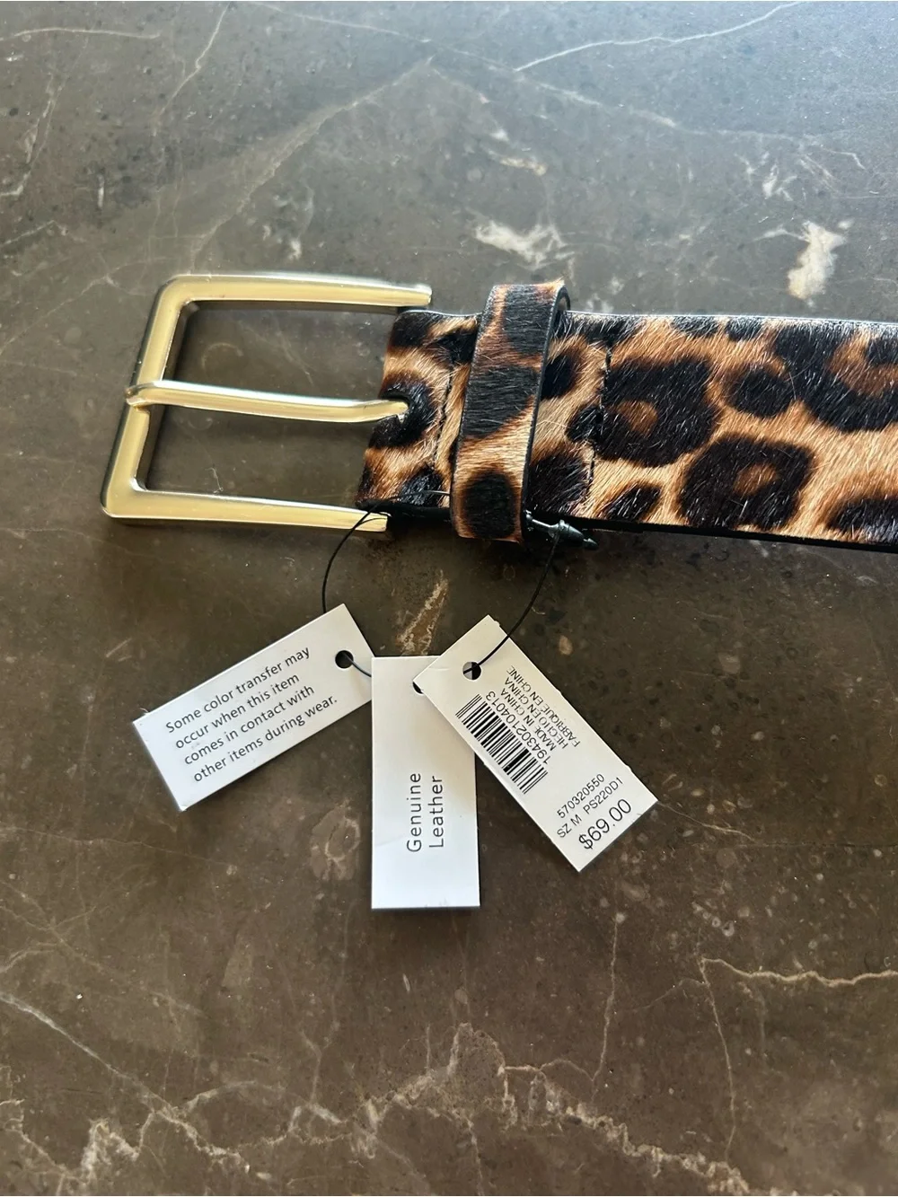 White House Black Market Leopard Print Belt with Gold Buckle  New With Tags